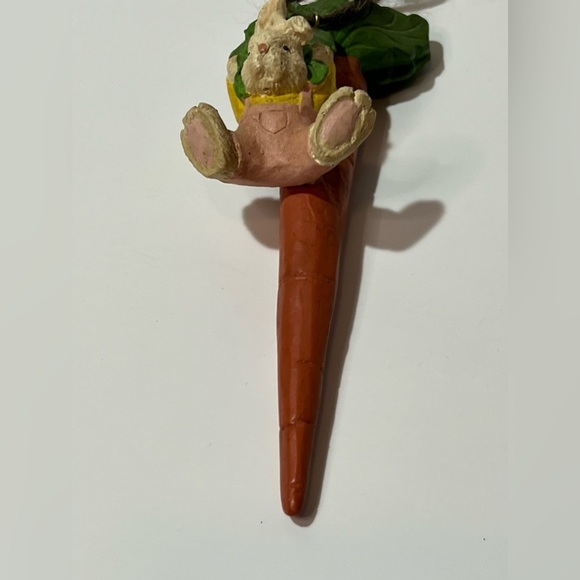 VTG Easter Bunny Rabbit Figurine Laying Down on Carrot Easter Wood - Picture 2 of 8